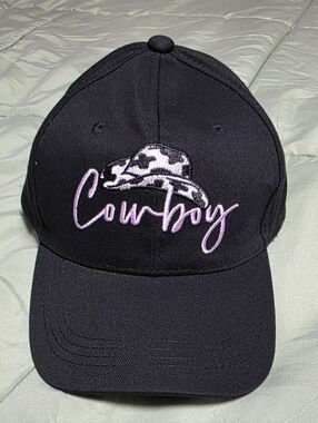 Black "Cowboy" Embroidered Baseball Cap with Pink Script